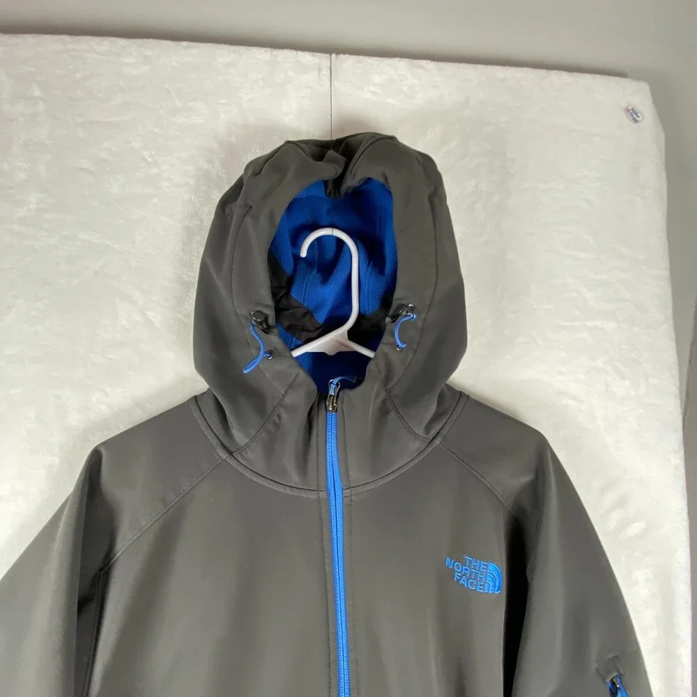 The North Face Jacket Mens 2XL Gray Hooded Softshell Full Zip Fleece Lined Ski